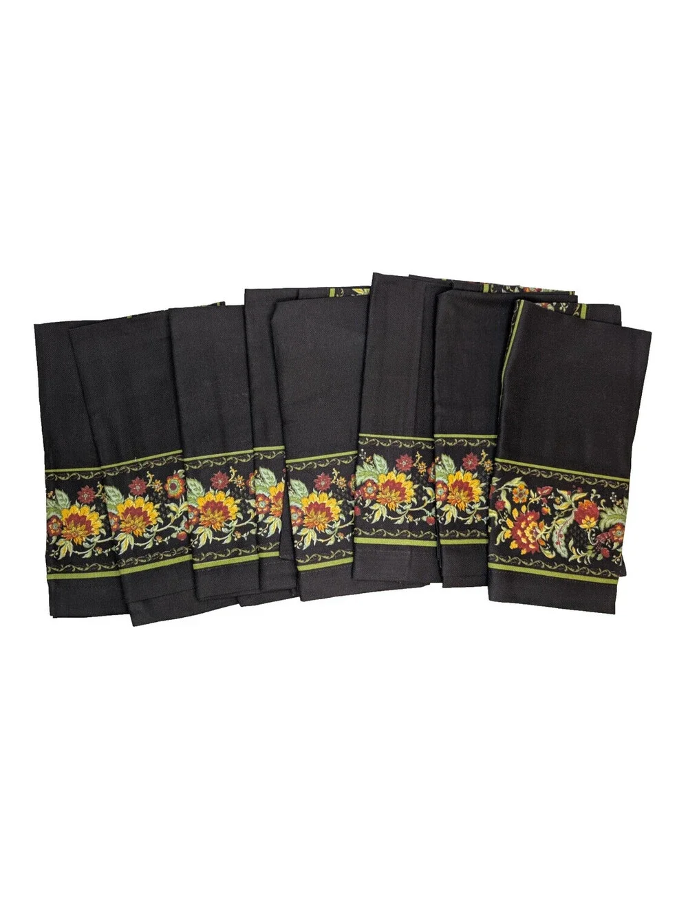 Set Of 8 Zina Vasi Cloth Napkins Brown Colorful Floral Design 100% Cotton